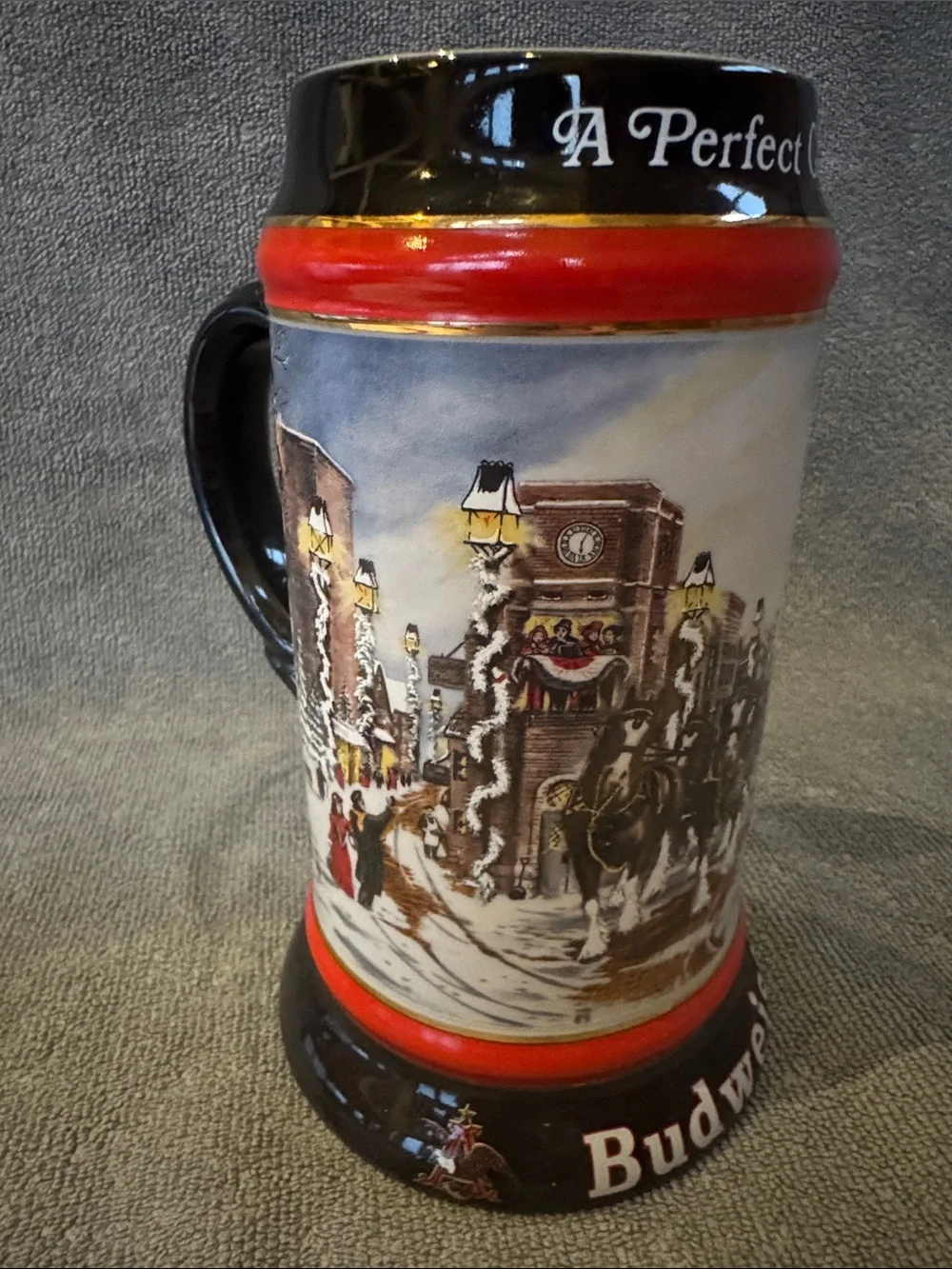 1992 Double Walled Insulated Budweiser “A Perfect Christmas” Clydesdale Stein
